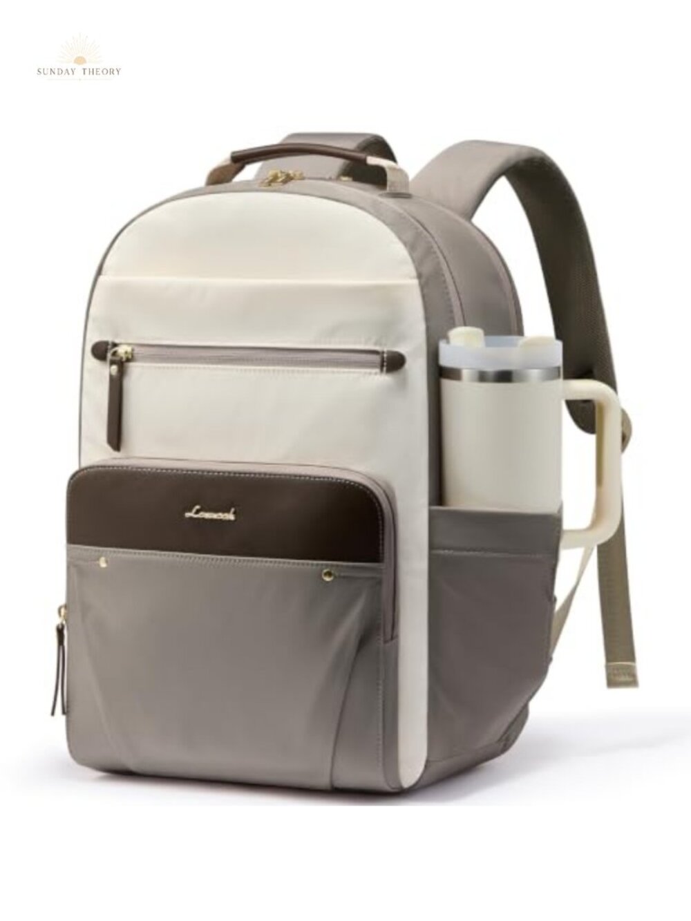 Laptop Backpack for Women 15.6" with Vegan Leather Trim & Tumbler Pockets,